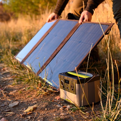 goal zero yeti 200X portable power station charging with solar panels